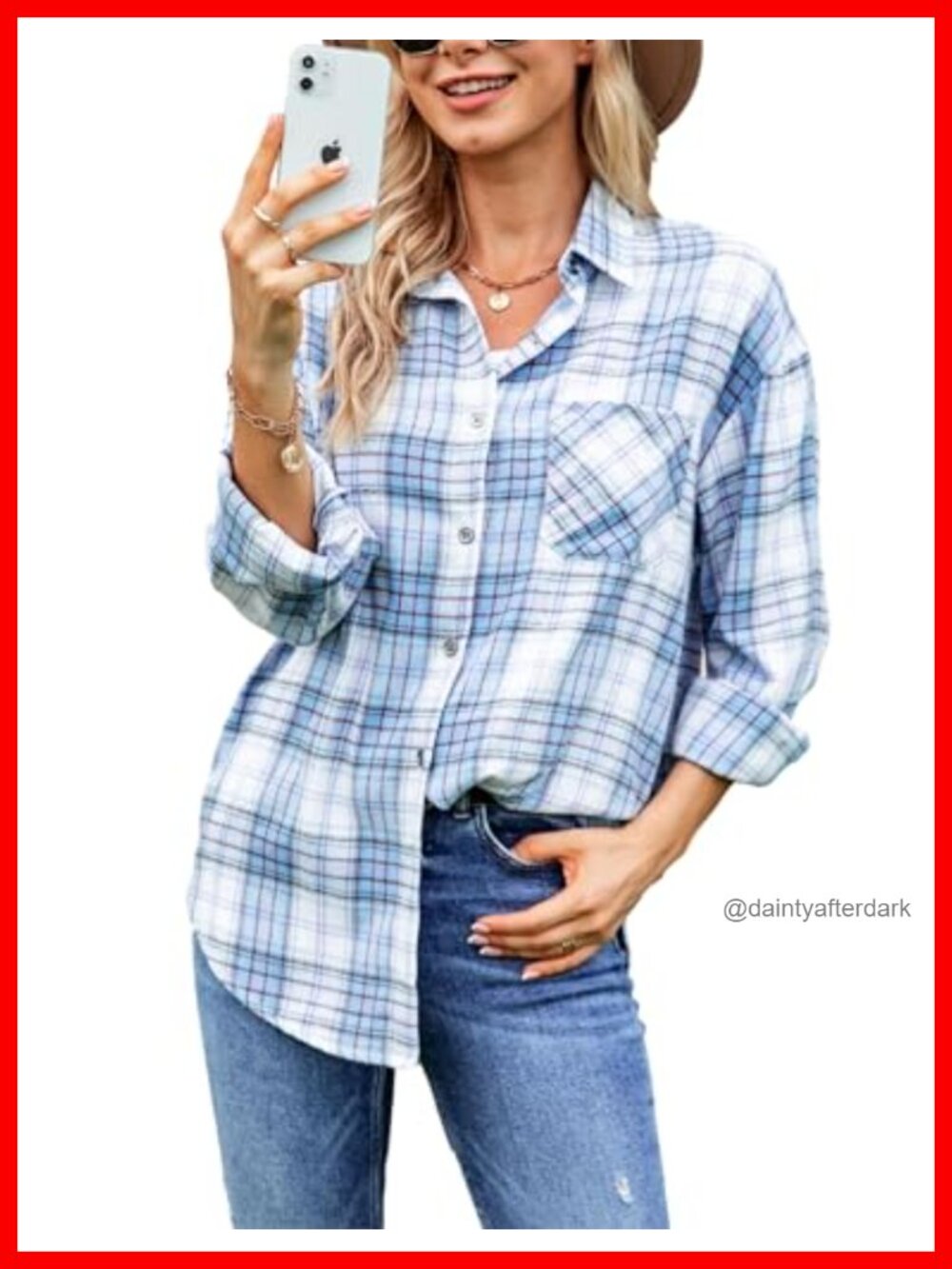 Oversized Plaid Flannel Button Down Shirt Long Sleeve Loose Fit Casual Top
